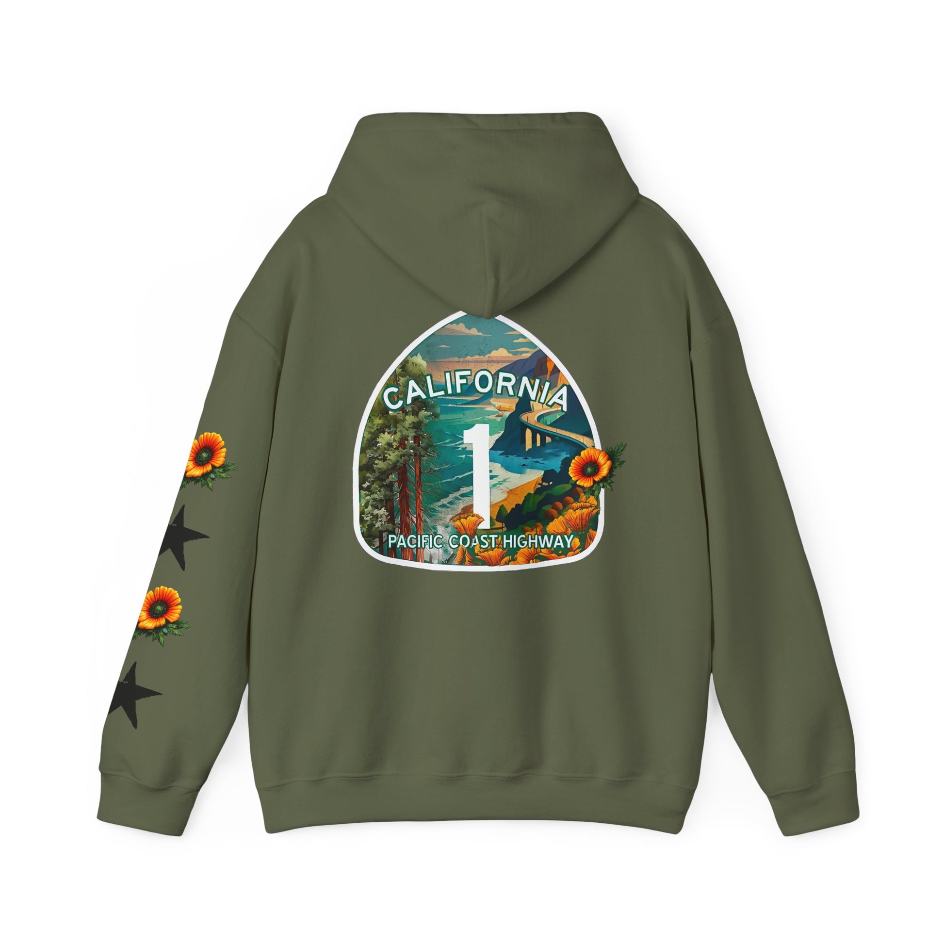 Surf & Beach Collection - Pacific Coast Highway & California Poppies, Graphic Hoodie | CaliPride Clothing