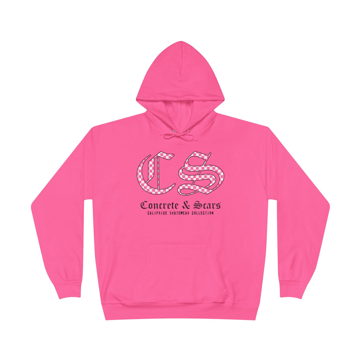 Concrete & Scars Collection - Checkered Old English, Graphic Hoodie — CaliPride Clothing