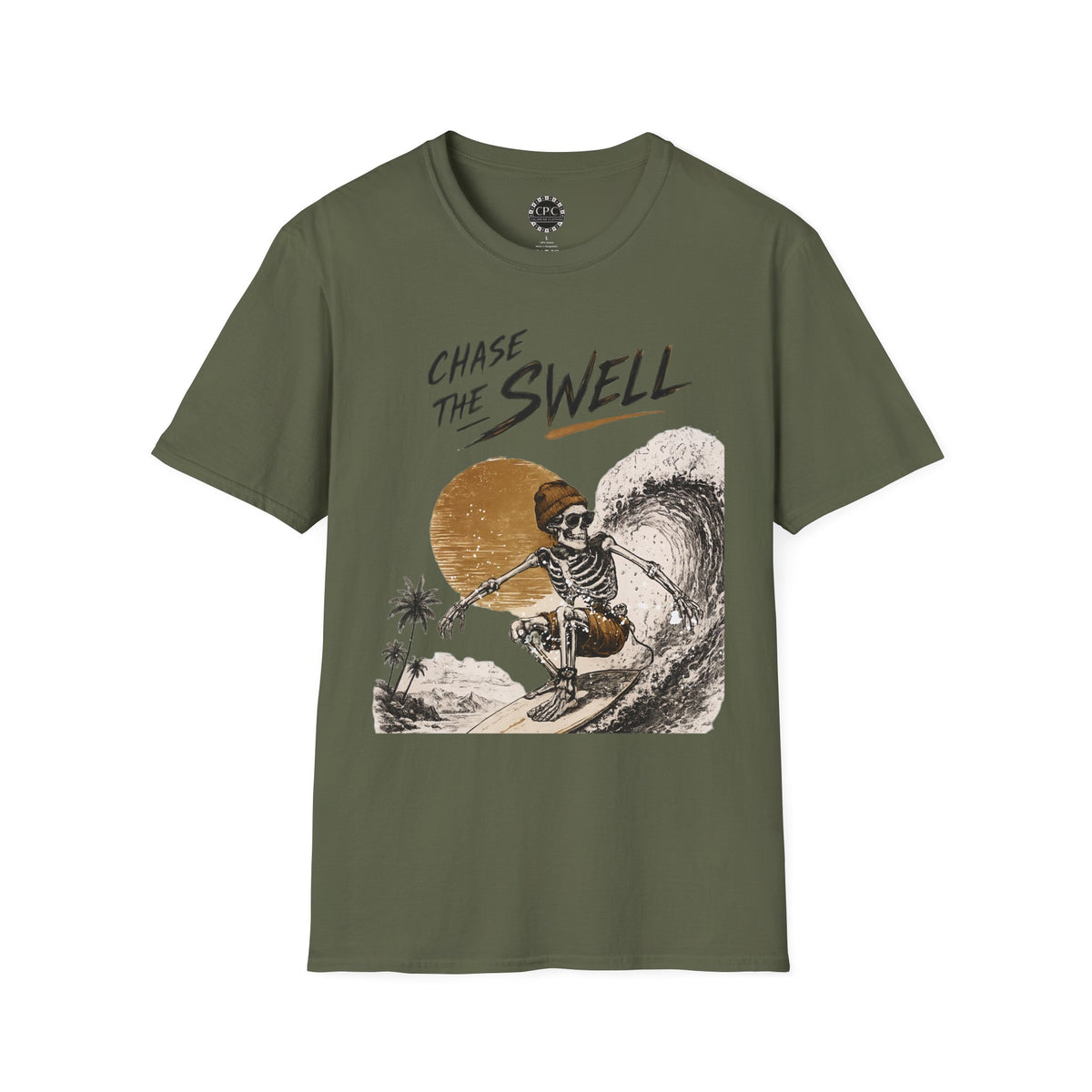 Skate & Surf Collection - "Chase the Swell", Vintage Skeleton Graphic T-Shirt — CaliPride Clothing