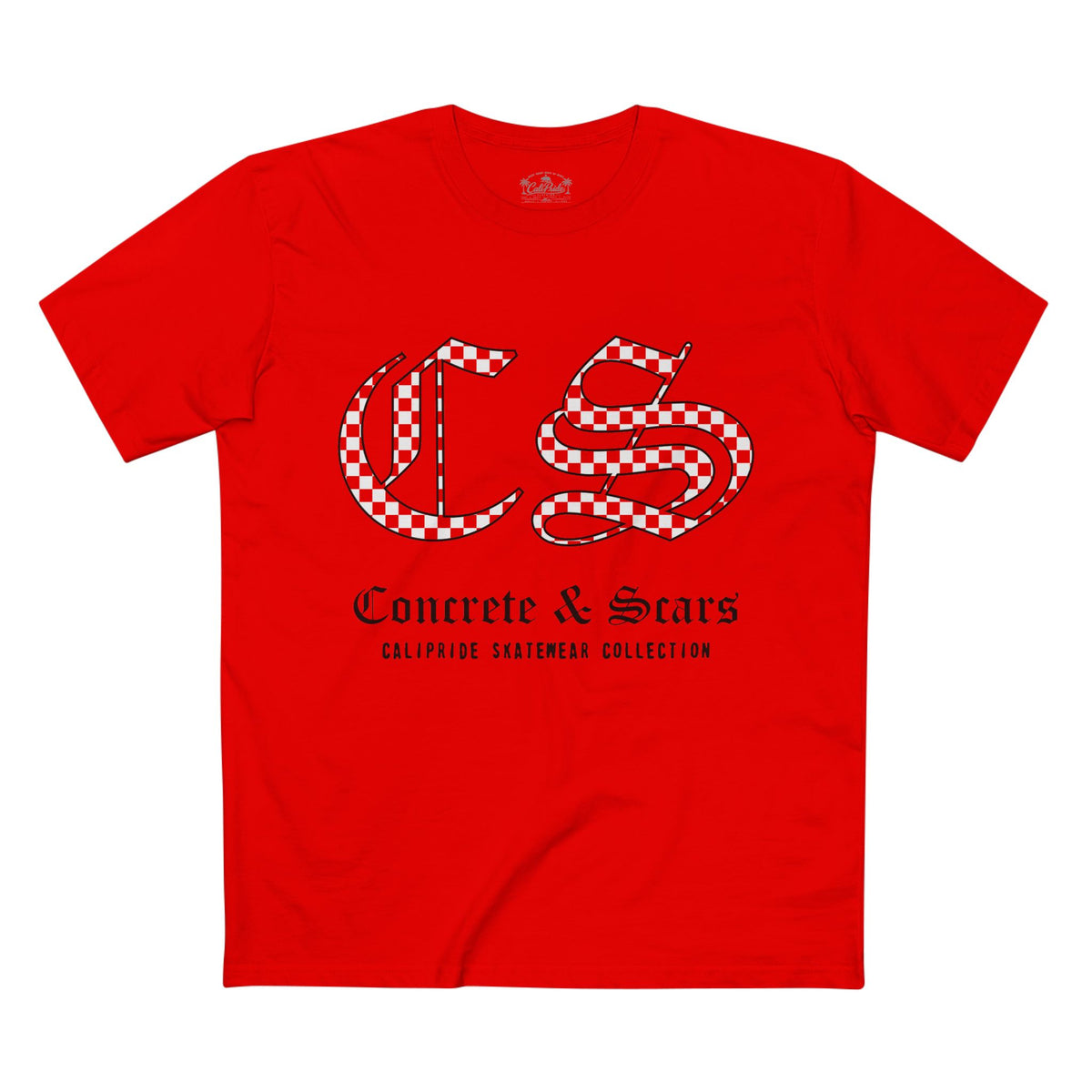 Concrete & Scars Collection - Checkered Old English, Graphic T-Shirt — CaliPride Clothing