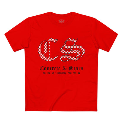 Concrete & Scars Collection - Checkered Old English, Graphic T-Shirt — CaliPride Clothing