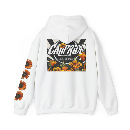 Sunburst Poppy Hoodie w Poppies | CaliPride Clothing black logo
