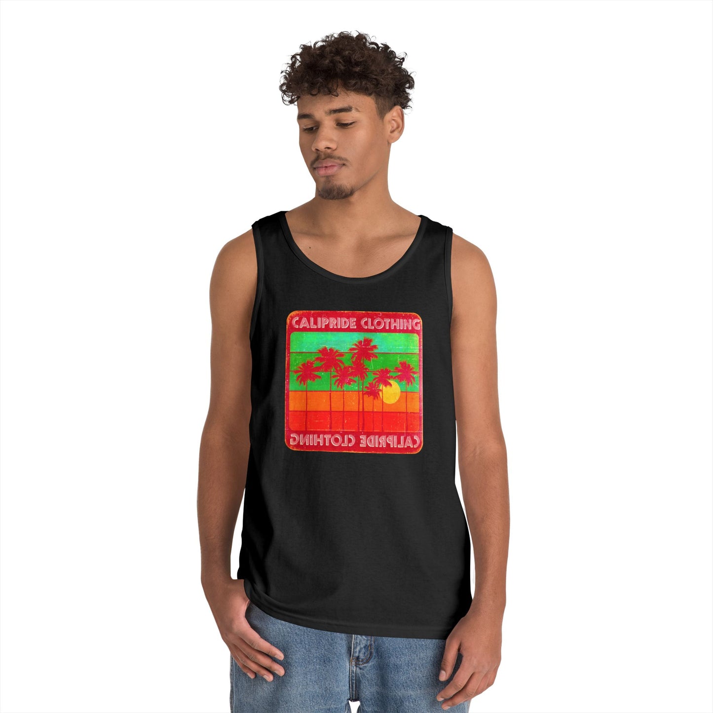 Retro Sun and Palms Silhouette Graphic Tank Top