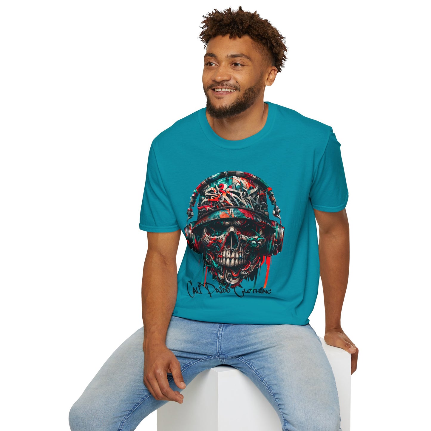 Graffiti Skull with Headphones Graphic T-Shirt - CaliPride Clothing