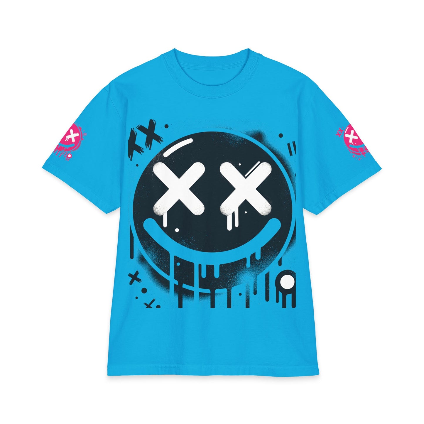 Urban Underground Collection - Neon Drip, X'd Out Smiley, Graphic 4-way T Shirt - CaliPride Clothing