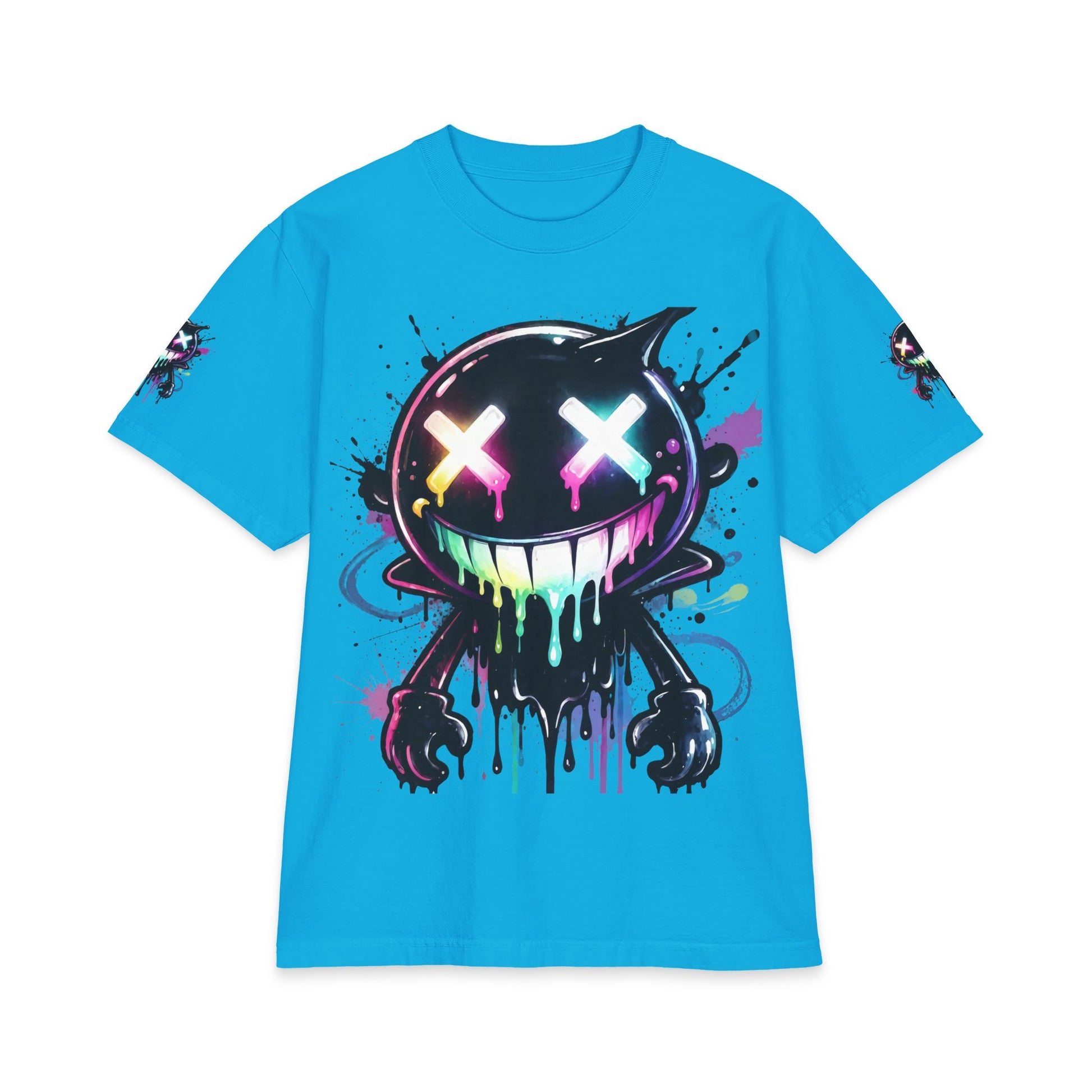 Urban Underground Collection - Neon Drip Smiley, Graphic 4-way T Shirt - CaliPride Clothing