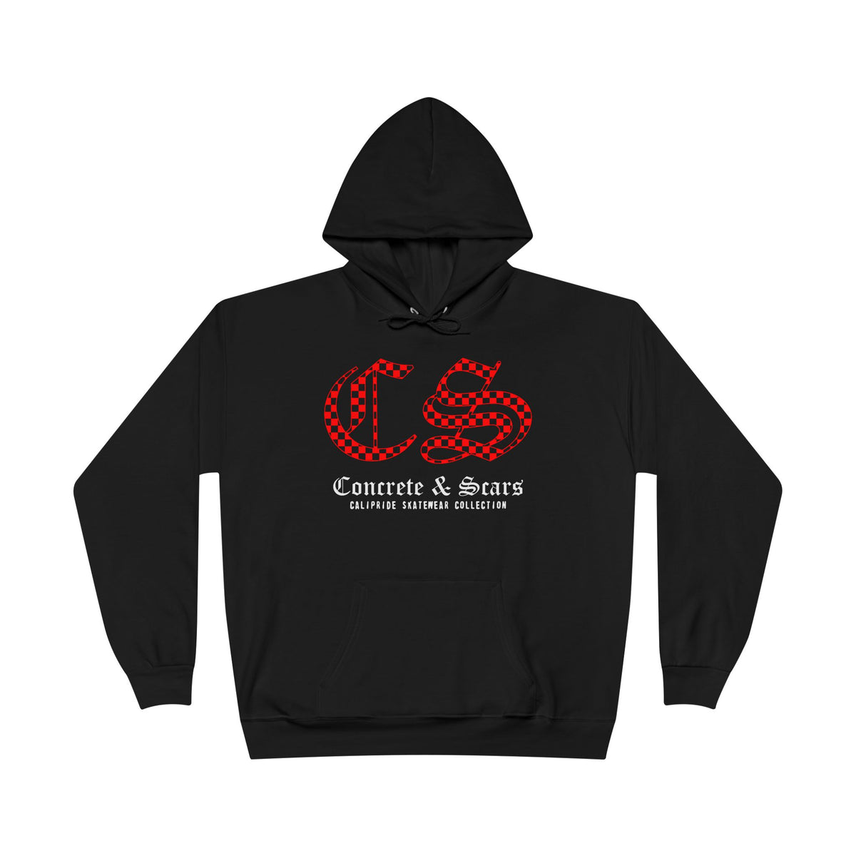 Concrete & Scars Collection - Checkered Old English, Graphic Hoodie — CaliPride Clothing