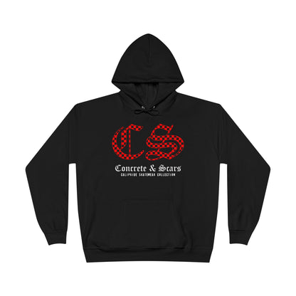 Concrete & Scars Collection - Checkered Old English, Graphic Hoodie — CaliPride Clothing