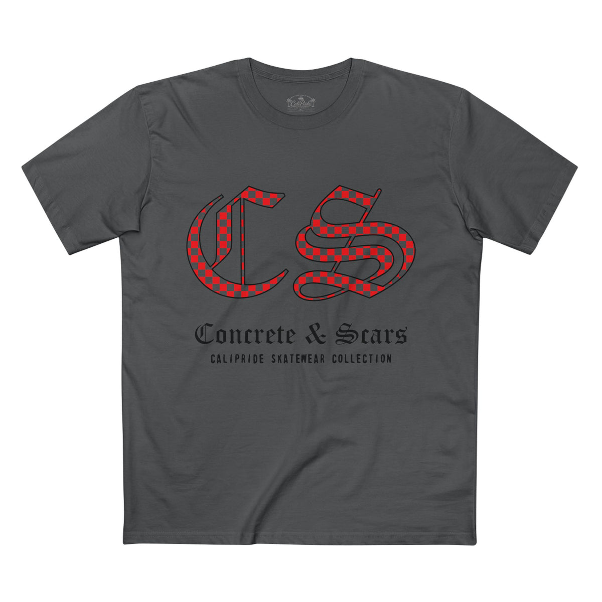 Concrete & Scars Collection - Checkered Old English, Graphic T-Shirt — CaliPride Clothing