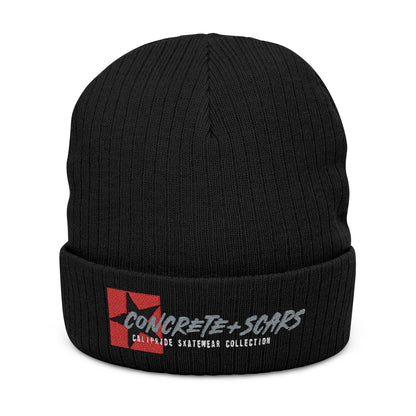 Concrete & Scars Skatewear Collection - Signature Logo, Embroidered Ribbed Beanie — CaliPride Clothing