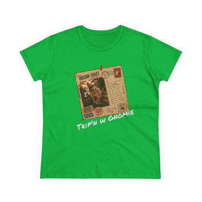 Tripin' W Gnomie Graphic Tee — Retro Gnome Travel Poster Women’s T‑Shirt
