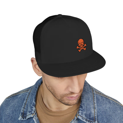 Urban Underground Collection - Red Skull & Crossbones, Flat bill Trucker snapback, five panel, embroidered - CaliPride Clothing