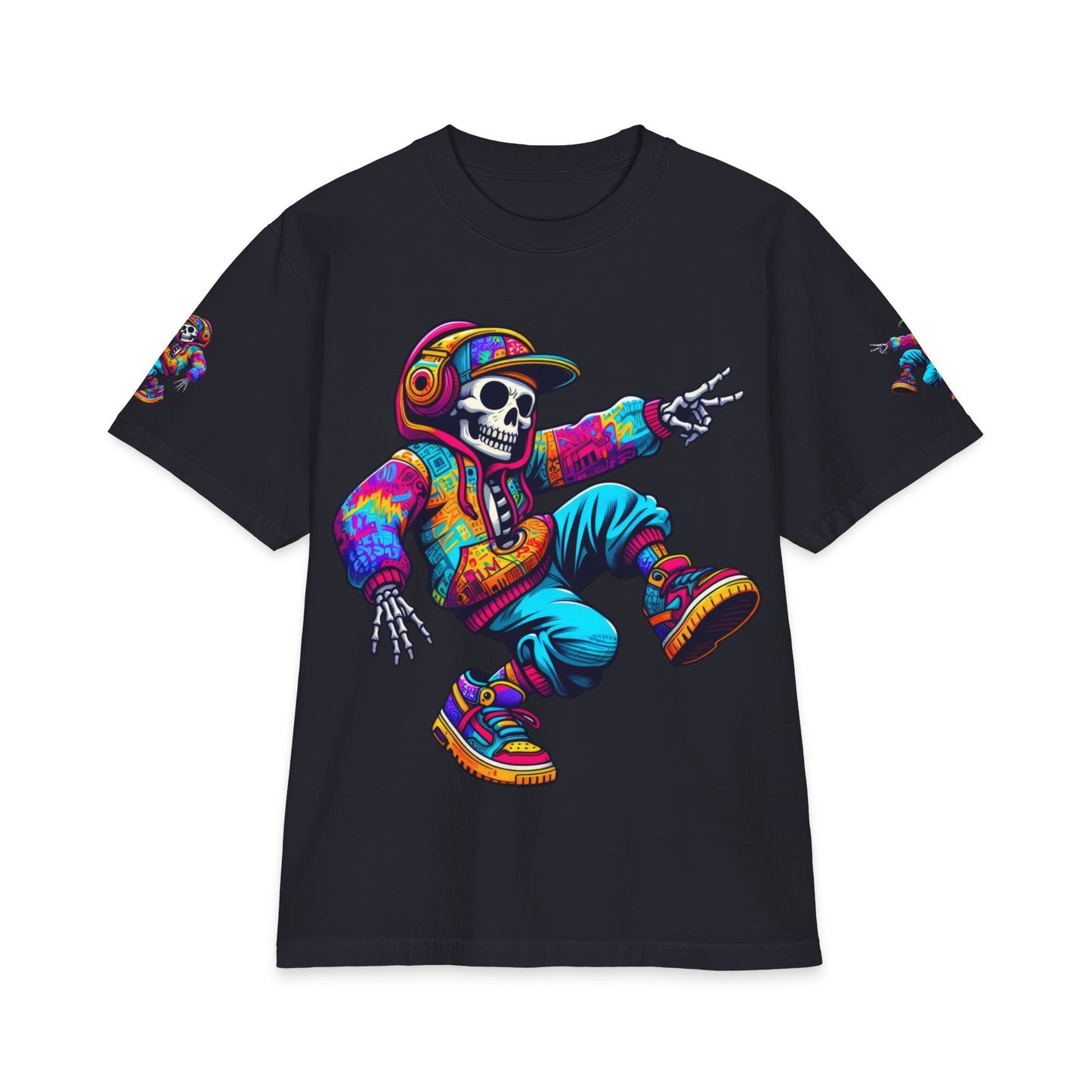 Urban Underground Collection - Neon Drip, Skeleton Jam, Graphic 4-way T Shirt - CaliPride Clothing
