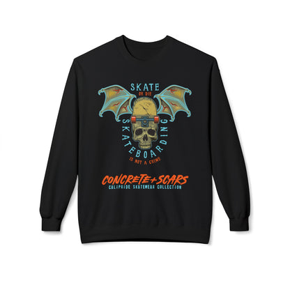 Concrete & Scars Collection - Skate or Die Winged Skull, Graphic Sweatshirt — CaliPride Clothing