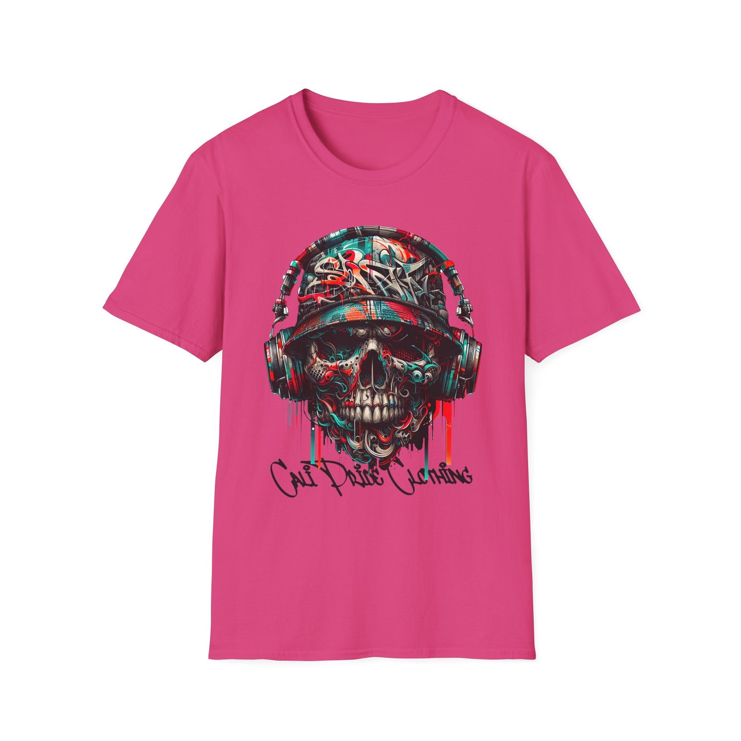 Graffiti Skull with Headphones Graphic T-Shirt - CaliPride Clothing