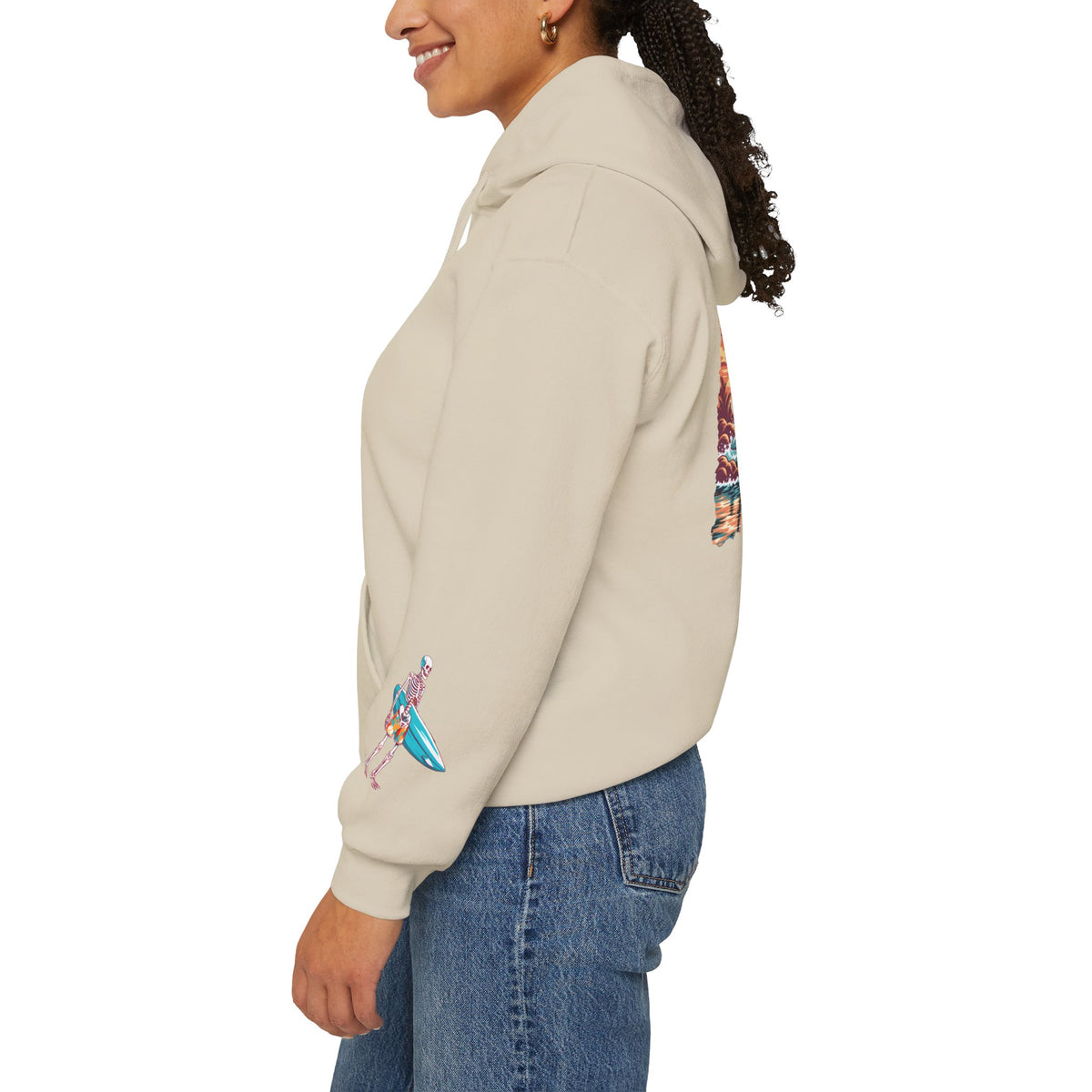 Surf & Beach Collection - Skeleton Sunset Surfer, Graphic Hoodie - CaliPride Clothing