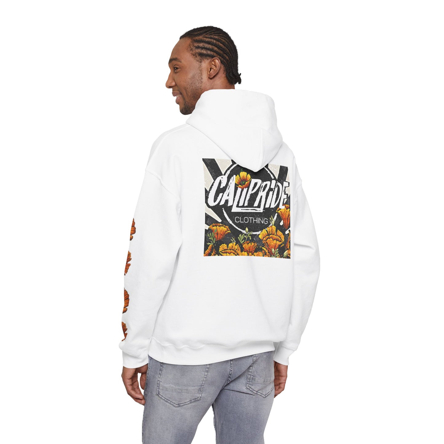 Sunburst Poppy Hoodie w Poppies | CaliPride Clothing black logo