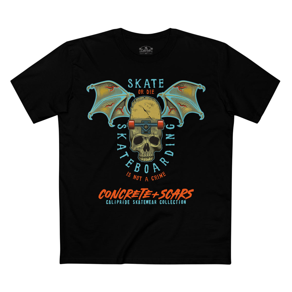 Concrete & Scars Collection - Skate or Die Winged Skull, Graphic T-Shirt — CaliPride Clothing