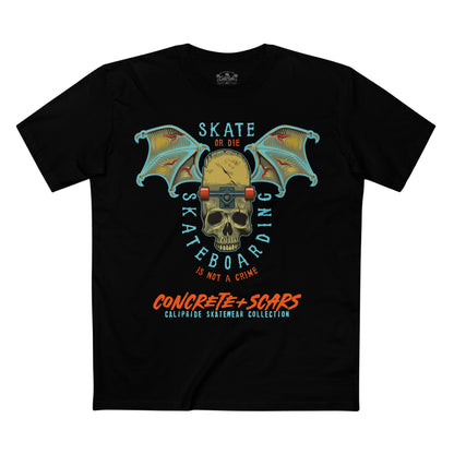 Concrete & Scars Collection - Skate or Die Winged Skull, Graphic T-Shirt — CaliPride Clothing