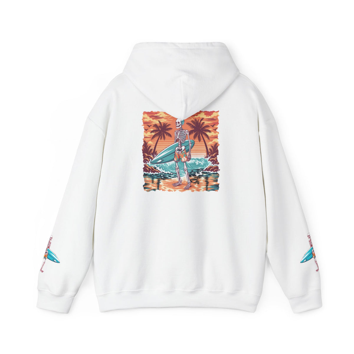 Surf & Beach Collection - Skeleton Sunset Surfer, Graphic Hoodie - CaliPride Clothing