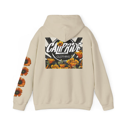 Sunburst Poppy Hoodie w Poppies | CaliPride Clothing black logo