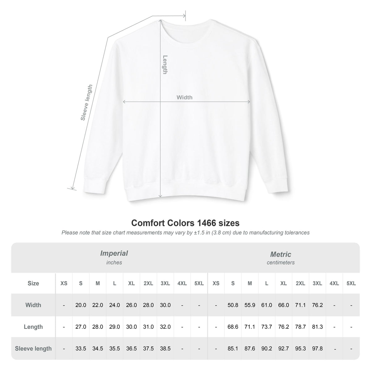 Measurement chart for a Pacific Plaid Sweatshirts, with size chart details.